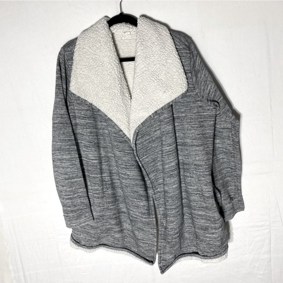 5/$25 GAP Heathered Grey Sherpa Lined Open Front Cardigan L - Picture 1 of 16